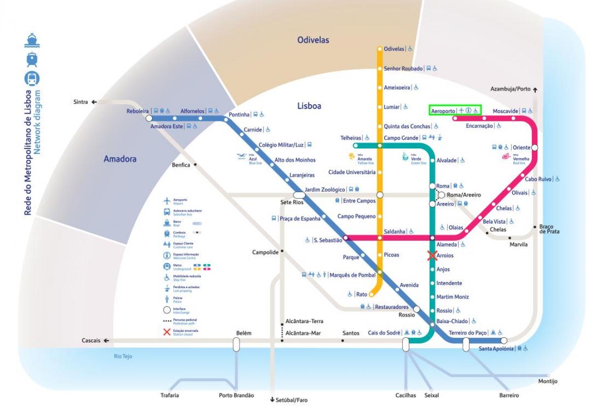 lisbon airport to city metro map