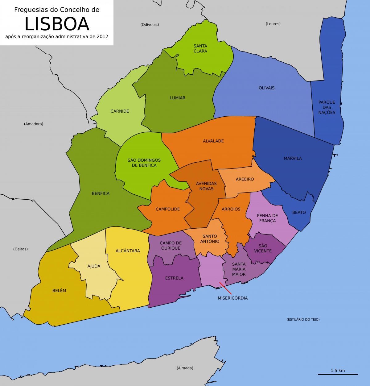 map of lisbon showing districts