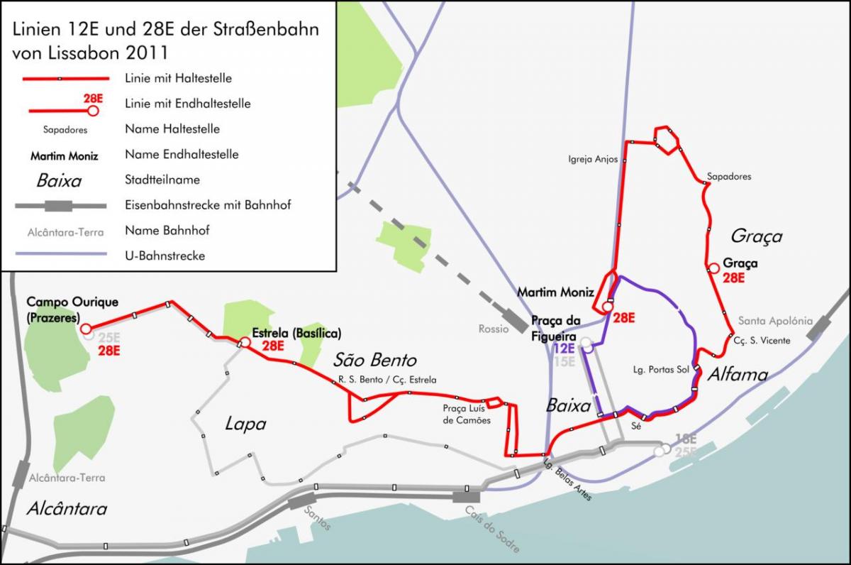 Tram 28 Route Map Tram Line 28 Lisbon Map Portugal   Tram 28 Route Map 